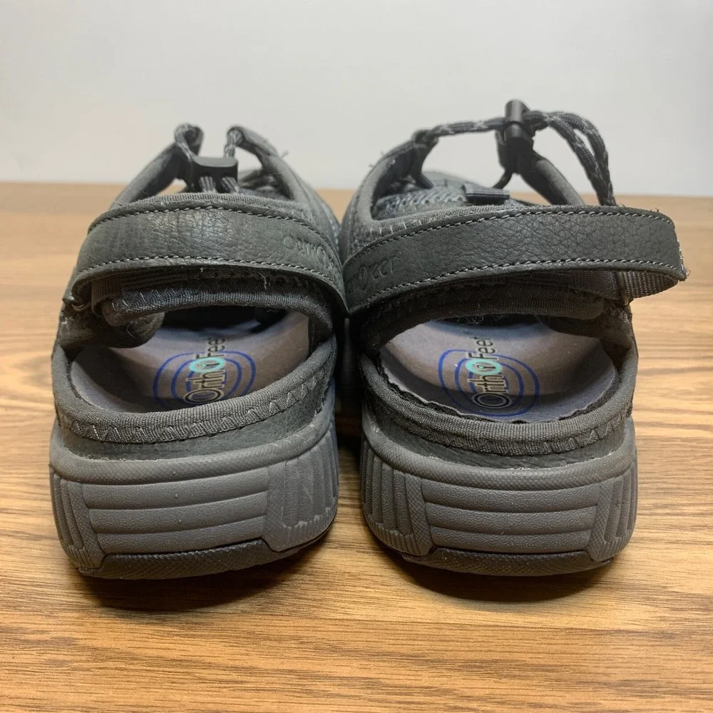 OrthoFeet 598 Alpine Men's Size 10 D Gray Leather Sandals Shoes